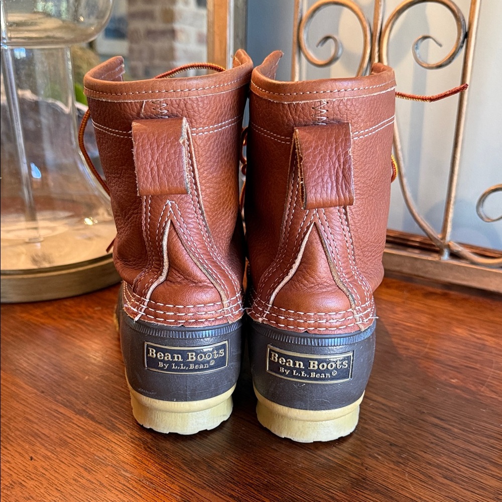 LL Bean Men's Brown Leather & Dark Brown Duck Boots - Classic Waterproof Size 9 - Picture 5 of 8